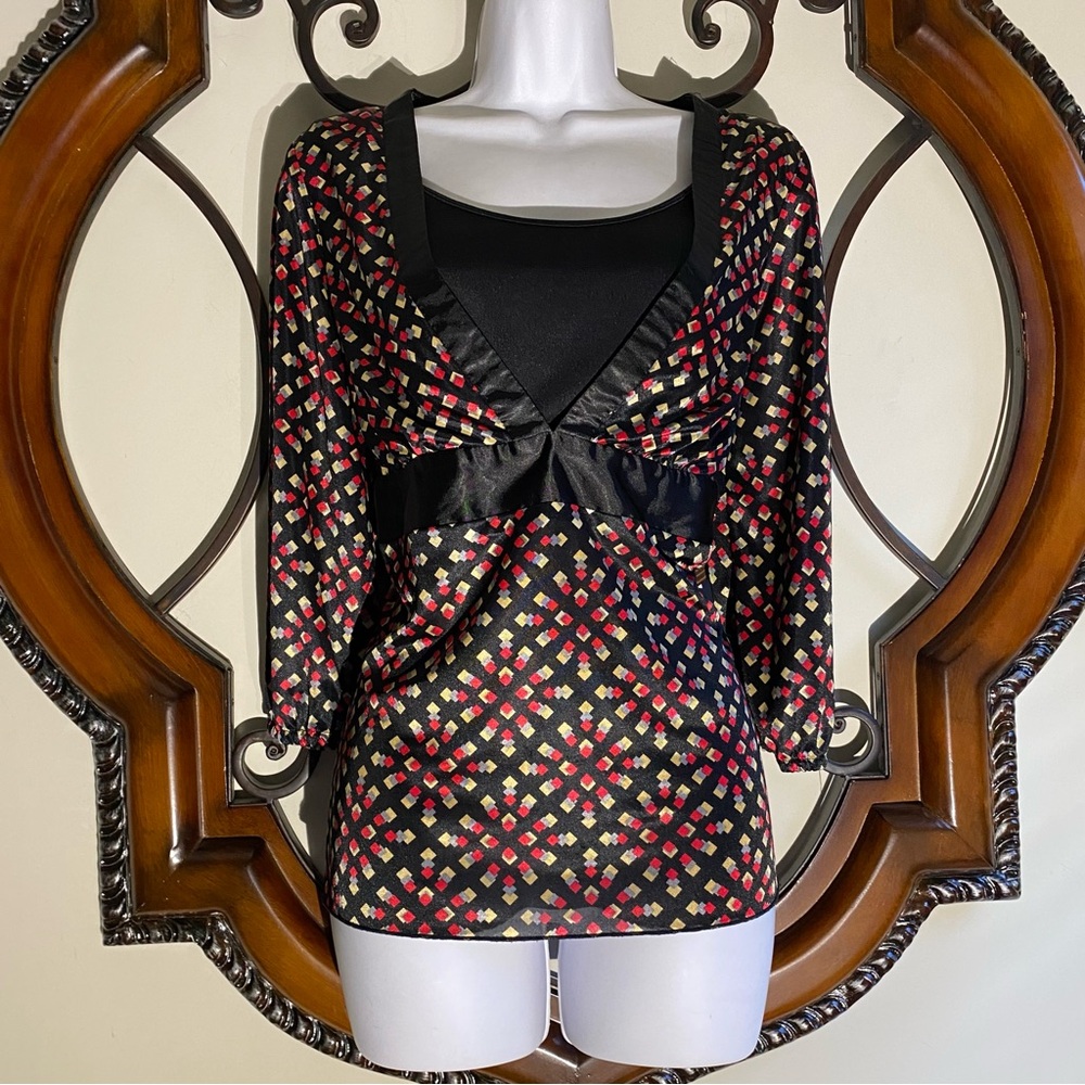 Notations Women’s Geometric Print and 3/4 Sleeves Tunic Blouse